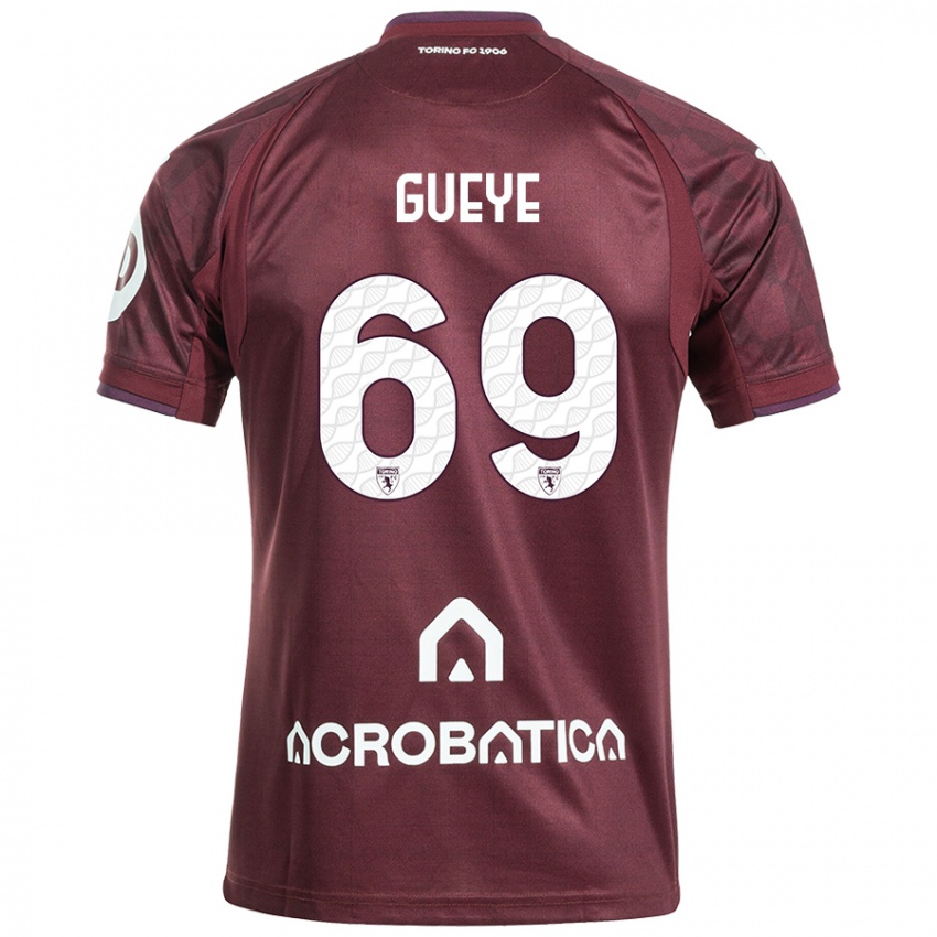 Niño Camiseta Ousmane Gueye #69 Granate Blanco 1ª Equipación 2024/25 La Camisa