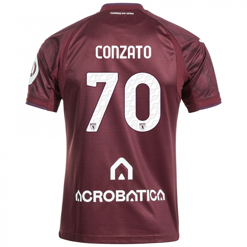 Niño Camiseta Filippo Conzato #70 Granate Blanco 1ª Equipación 2024/25 La Camisa