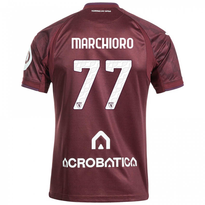 Niño Camiseta Raffaele Marchioro #77 Granate Blanco 1ª Equipación 2024/25 La Camisa