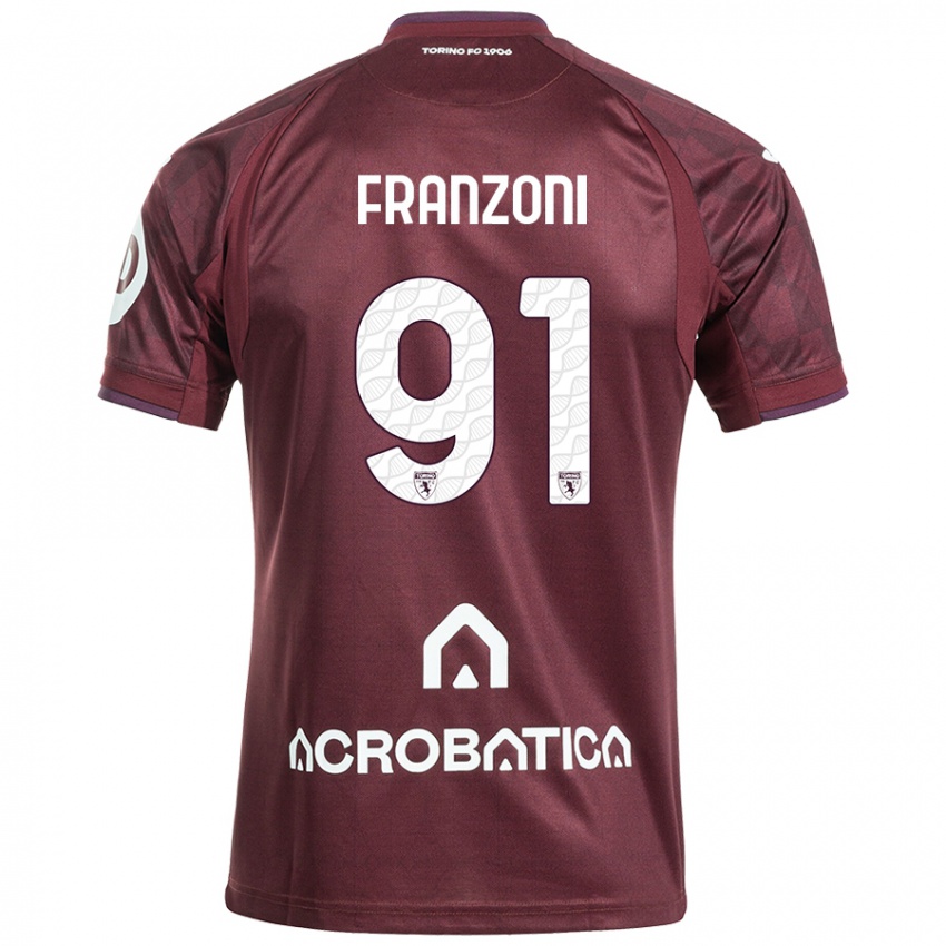 Niño Camiseta Nicolò Franzoni #91 Granate Blanco 1ª Equipación 2024/25 La Camisa