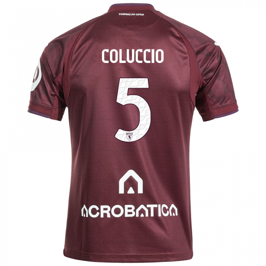 Niño Camiseta Francesca Coluccio #5 Granate Blanco 1ª Equipación 2024/25 La Camisa