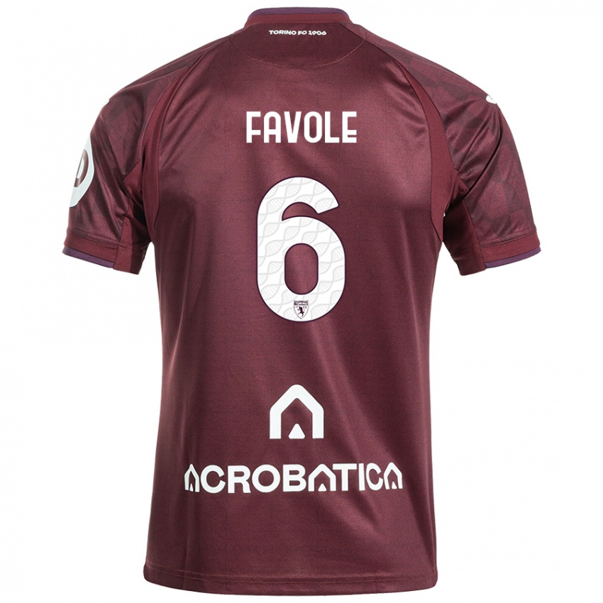 Niño Camiseta Stefania Favole #6 Granate Blanco 1ª Equipación 2024/25 La Camisa