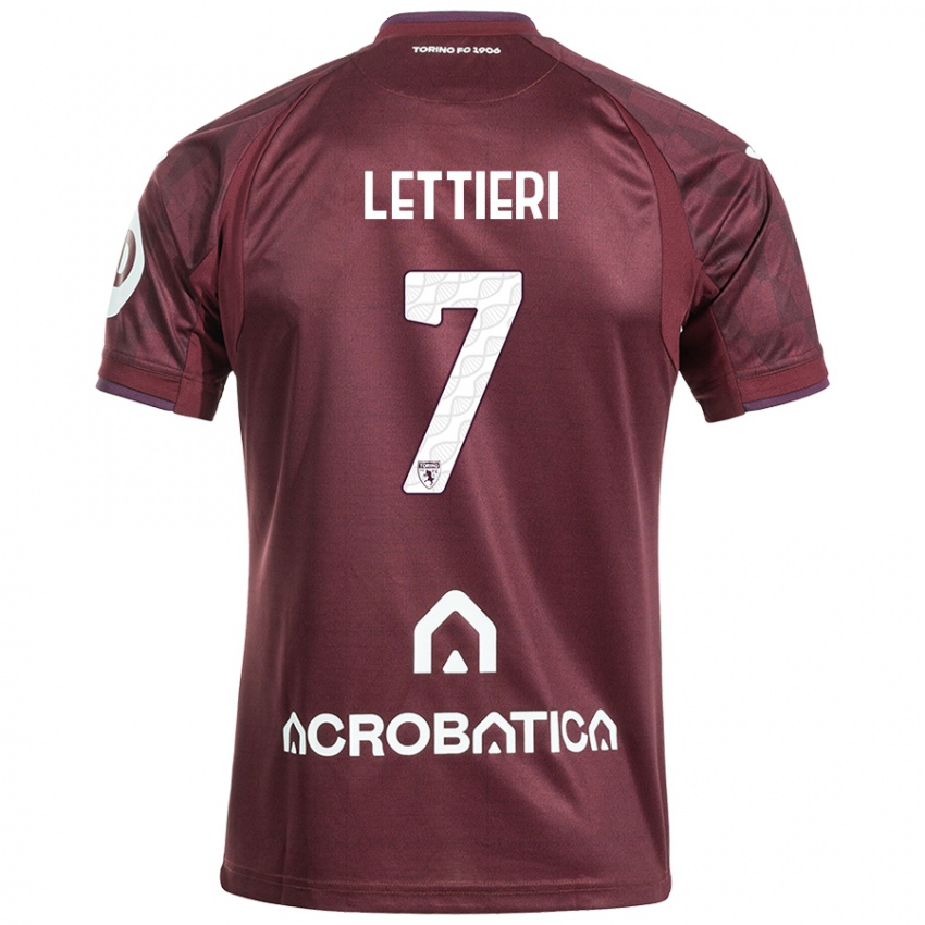 Niño Camiseta Jessica Lettieri #7 Granate Blanco 1ª Equipación 2024/25 La Camisa