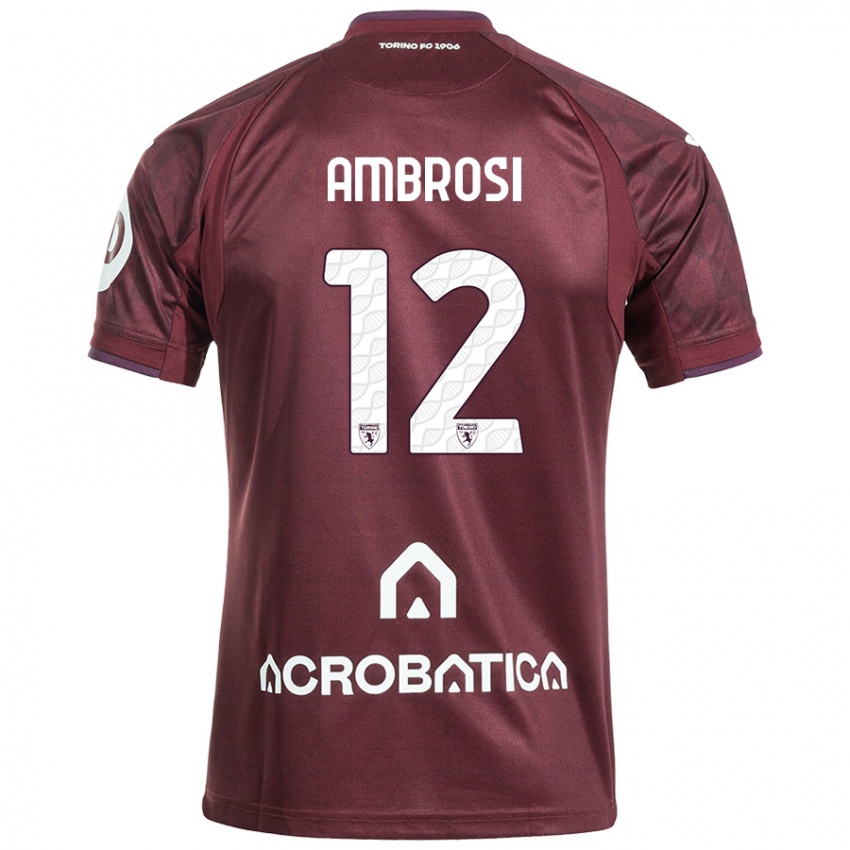 Niño Camiseta Martina Ambrosi #12 Granate Blanco 1ª Equipación 2024/25 La Camisa