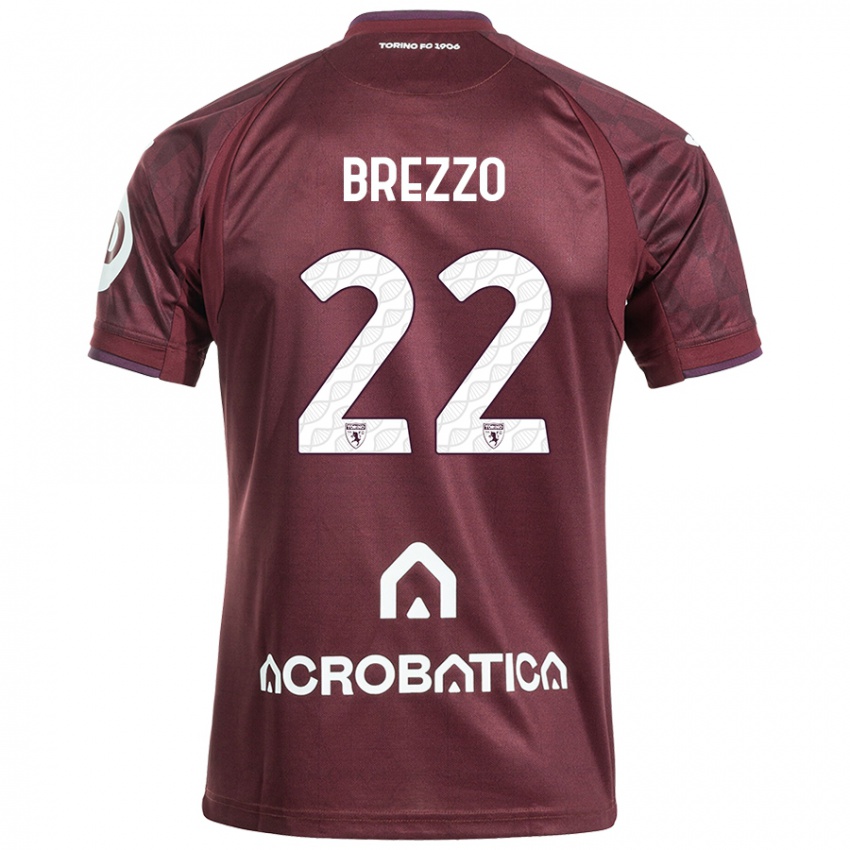 Niño Camiseta Matteo Brezzo #22 Granate Blanco 1ª Equipación 2024/25 La Camisa