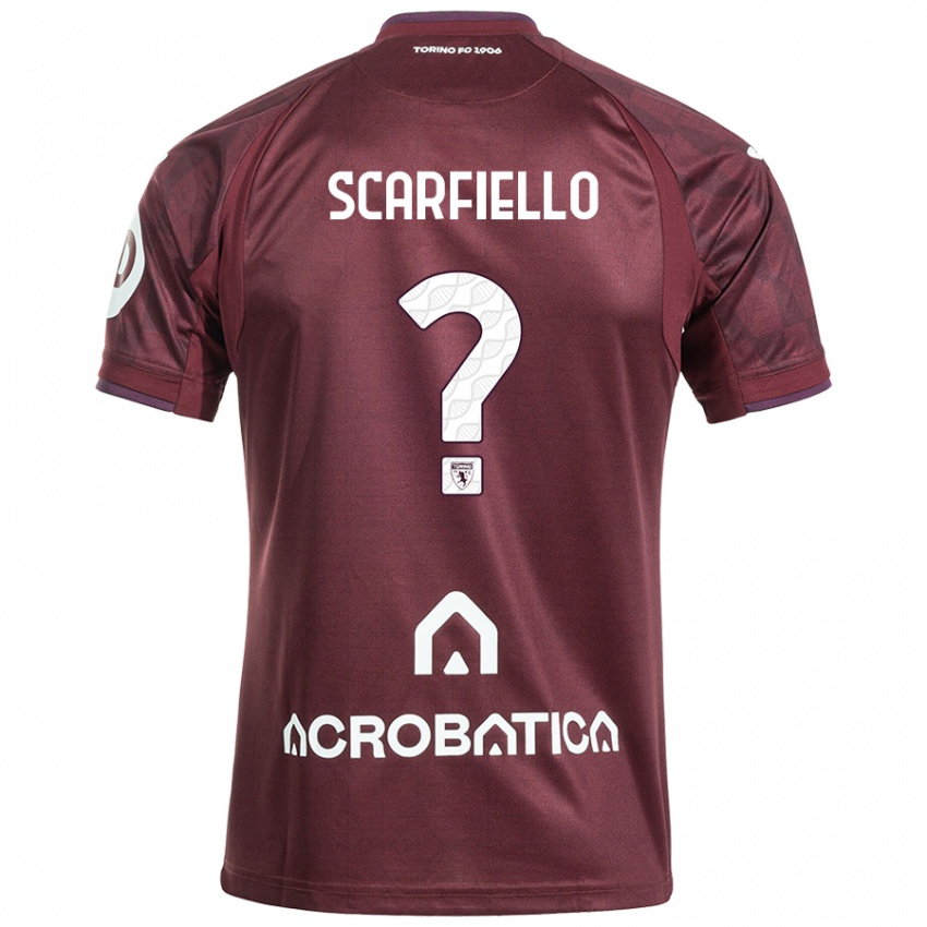 Niño Camiseta Luca Scarfiello #0 Granate Blanco 1ª Equipación 2024/25 La Camisa