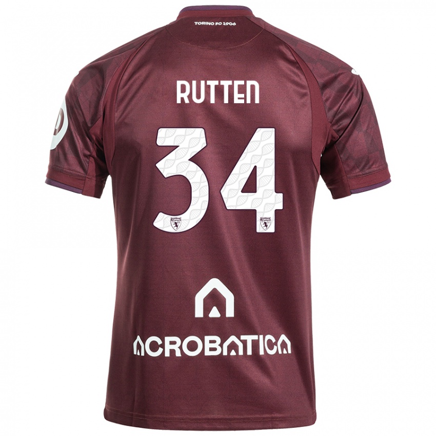 Niño Camiseta Jill Rutten #34 Granate Blanco 1ª Equipación 2024/25 La Camisa