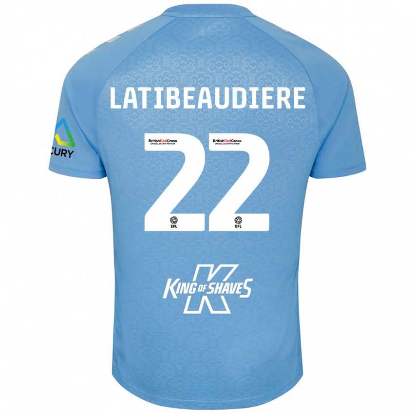 Niño Camiseta Joel Latibeaudiere #22 Azul Blanco 1ª Equipación 2024/25 La Camisa