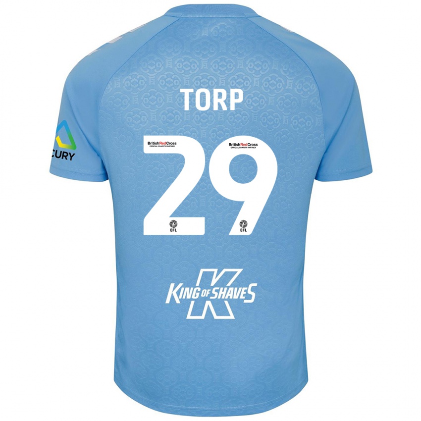 Niño Camiseta Victor Torp #29 Azul Blanco 1ª Equipación 2024/25 La Camisa