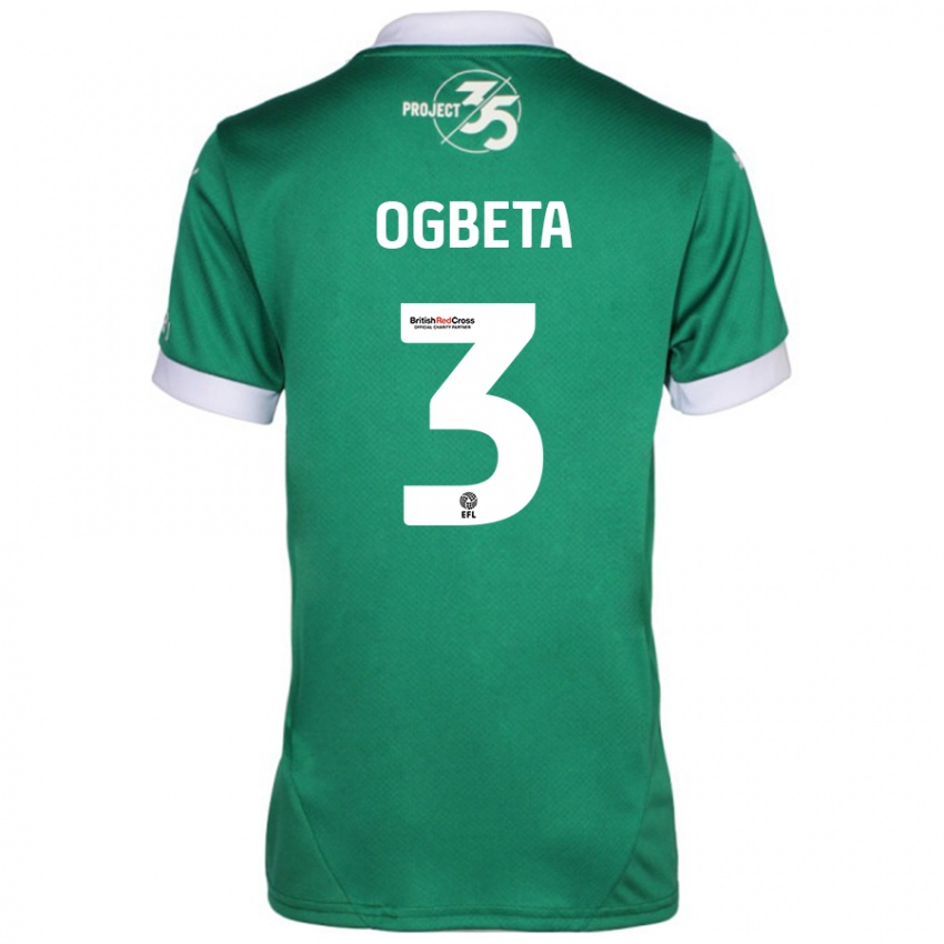 Niño Camiseta Nathanael Ogbeta #3 Verde Blanco 1ª Equipación 2024/25 La Camisa