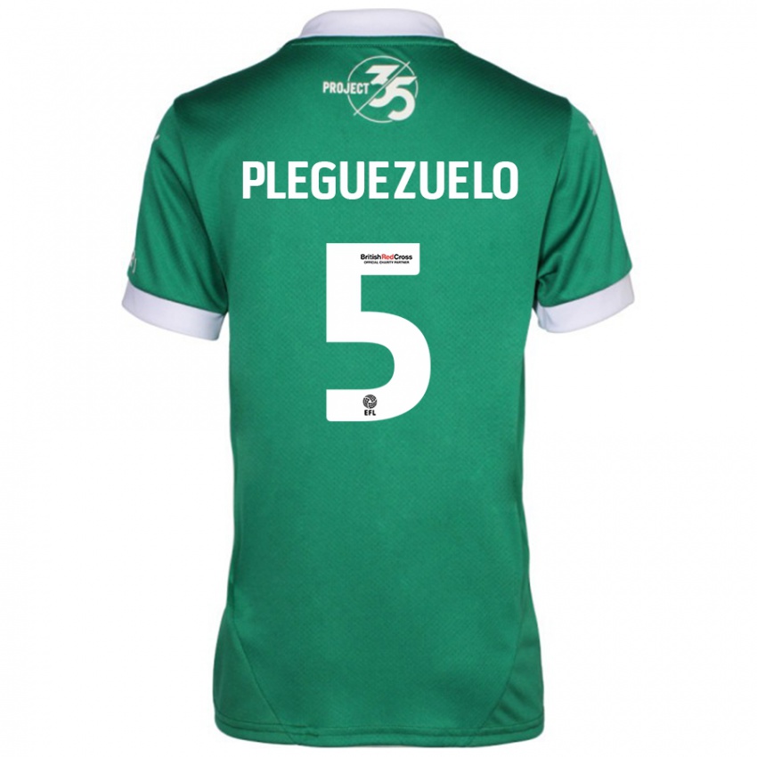 Niño Camiseta Julio Pleguezuelo #5 Verde Blanco 1ª Equipación 2024/25 La Camisa