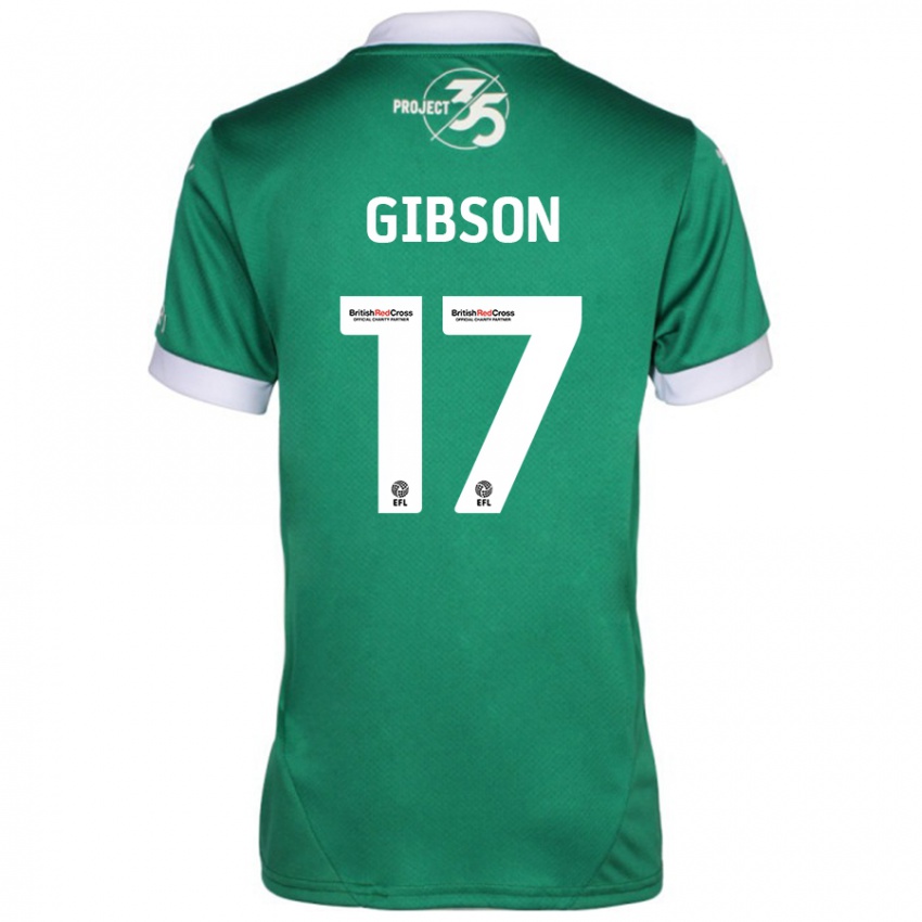 Niño Camiseta Lewis Gibson #17 Verde Blanco 1ª Equipación 2024/25 La Camisa