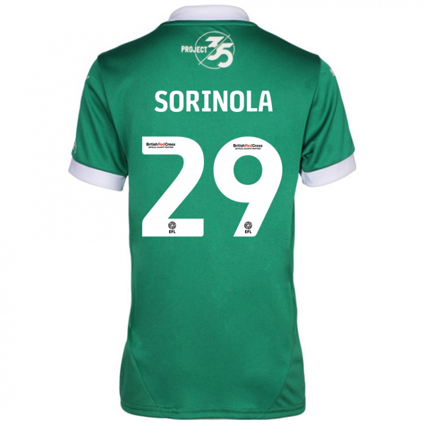 Niño Camiseta Matthew Sorinola #29 Verde Blanco 1ª Equipación 2024/25 La Camisa