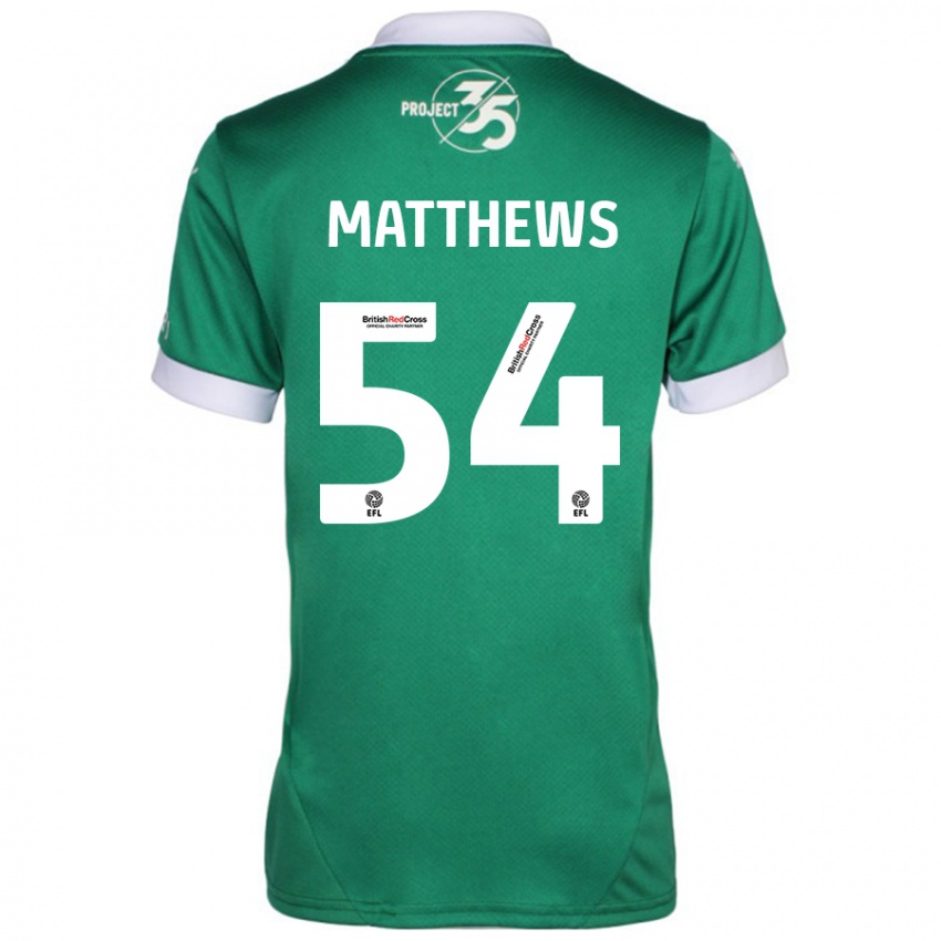 Niño Camiseta Jack Matthews #54 Verde Blanco 1ª Equipación 2024/25 La Camisa