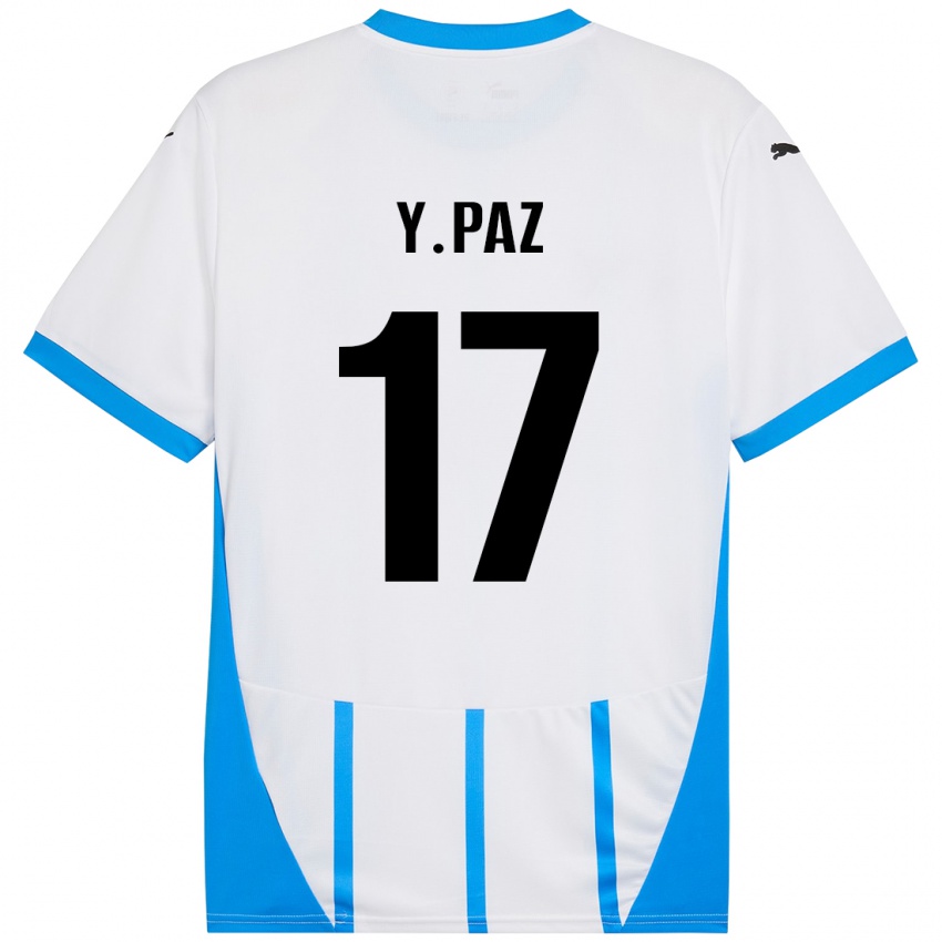 Niño Camiseta Yeferson Paz #17 Blanco Azul 2ª Equipación 2024/25 La Camisa