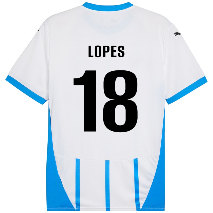 Niño Camiseta Emerick Lopes #18 Blanco Azul 2ª Equipación 2024/25 La Camisa