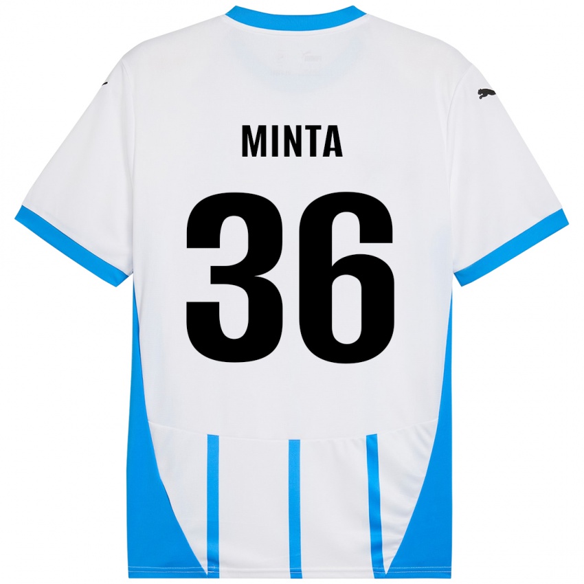 Niño Camiseta Amoako Minta #36 Blanco Azul 2ª Equipación 2024/25 La Camisa