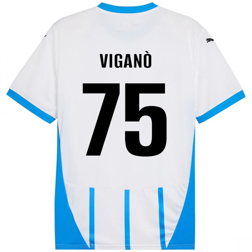 Niño Camiseta Lorenzo Viganò #75 Blanco Azul 2ª Equipación 2024/25 La Camisa