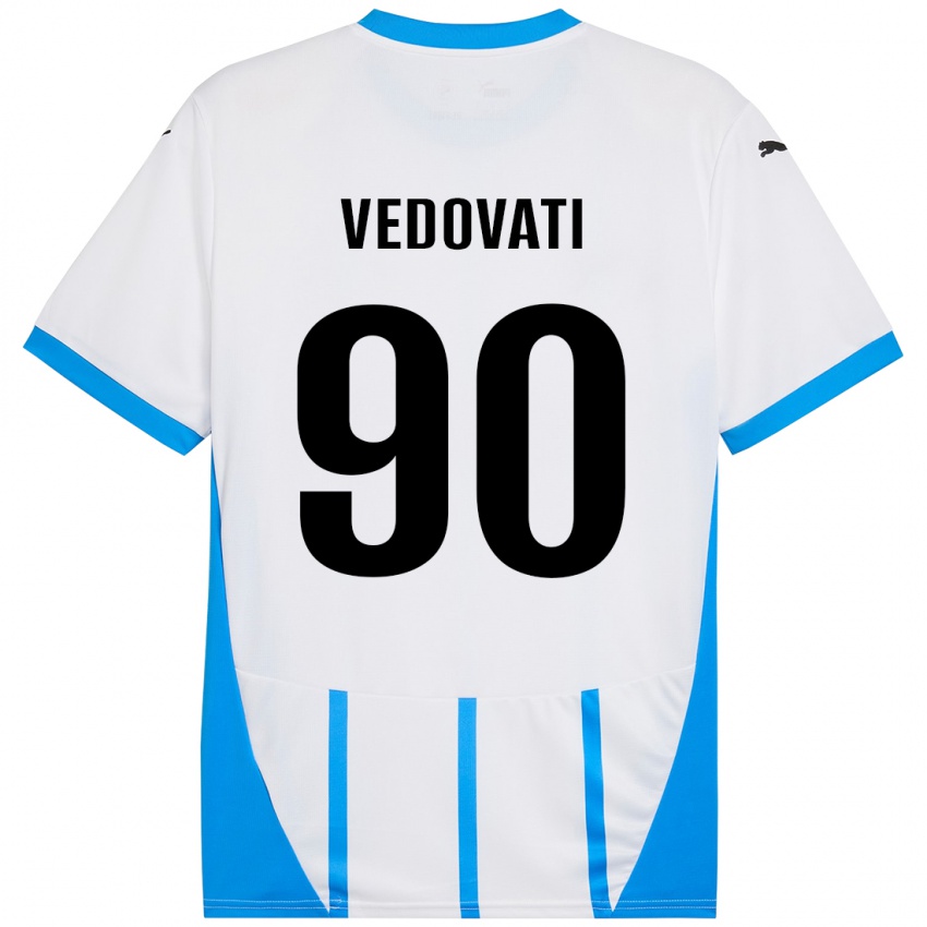 Niño Camiseta Gabriele Vedovati #90 Blanco Azul 2ª Equipación 2024/25 La Camisa