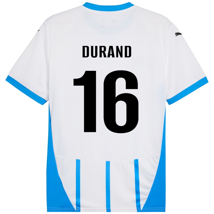 Niño Camiseta Solène Durand #16 Blanco Azul 2ª Equipación 2024/25 La Camisa