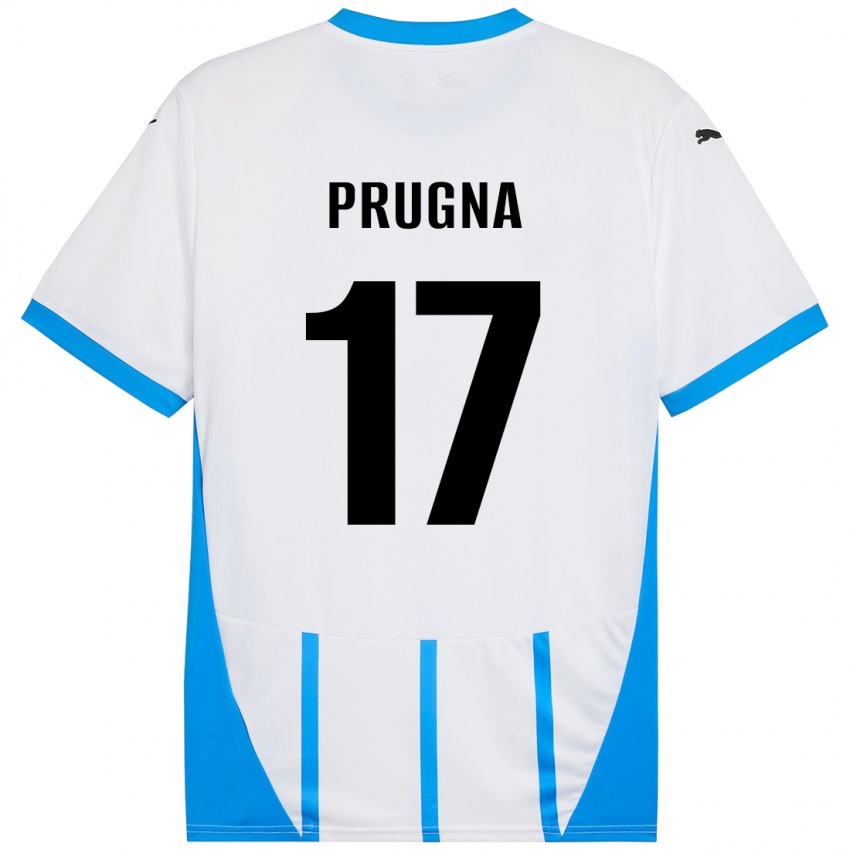 Niño Camiseta Cecilia Prugna #17 Blanco Azul 2ª Equipación 2024/25 La Camisa