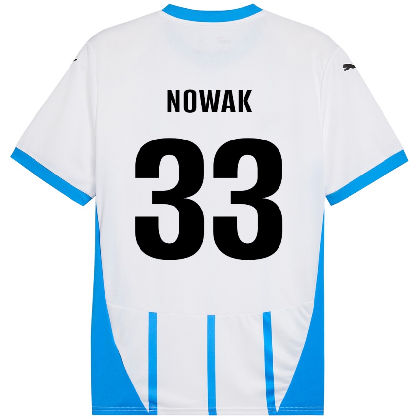 Niño Camiseta Julie Nowak #33 Blanco Azul 2ª Equipación 2024/25 La Camisa