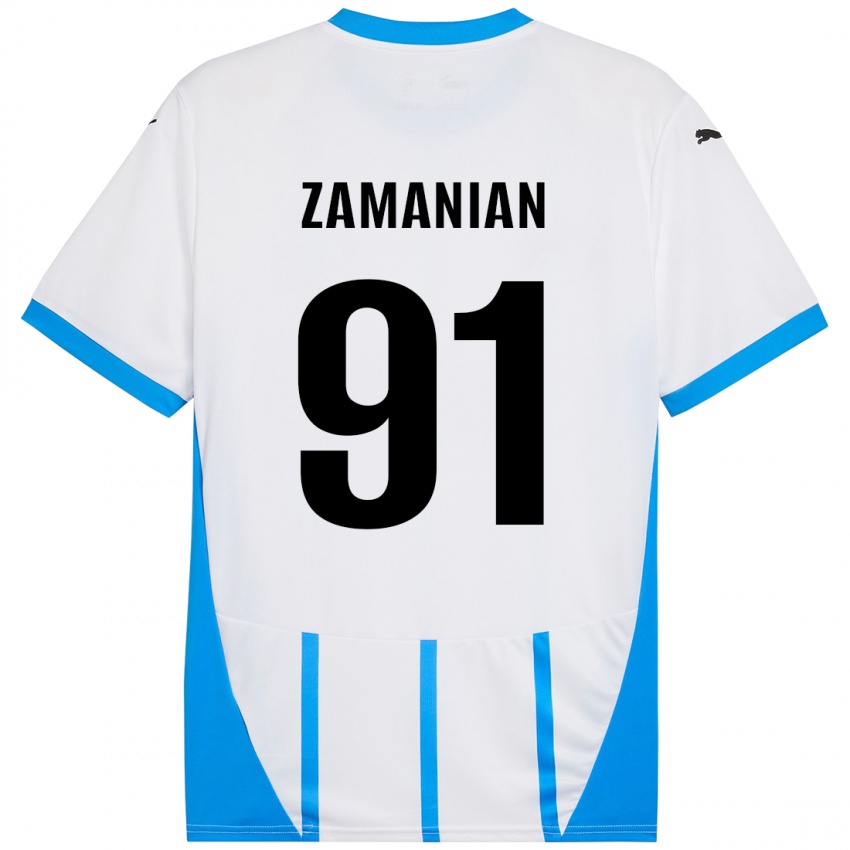 Niño Camiseta Annahita Zamanian #91 Blanco Azul 2ª Equipación 2024/25 La Camisa