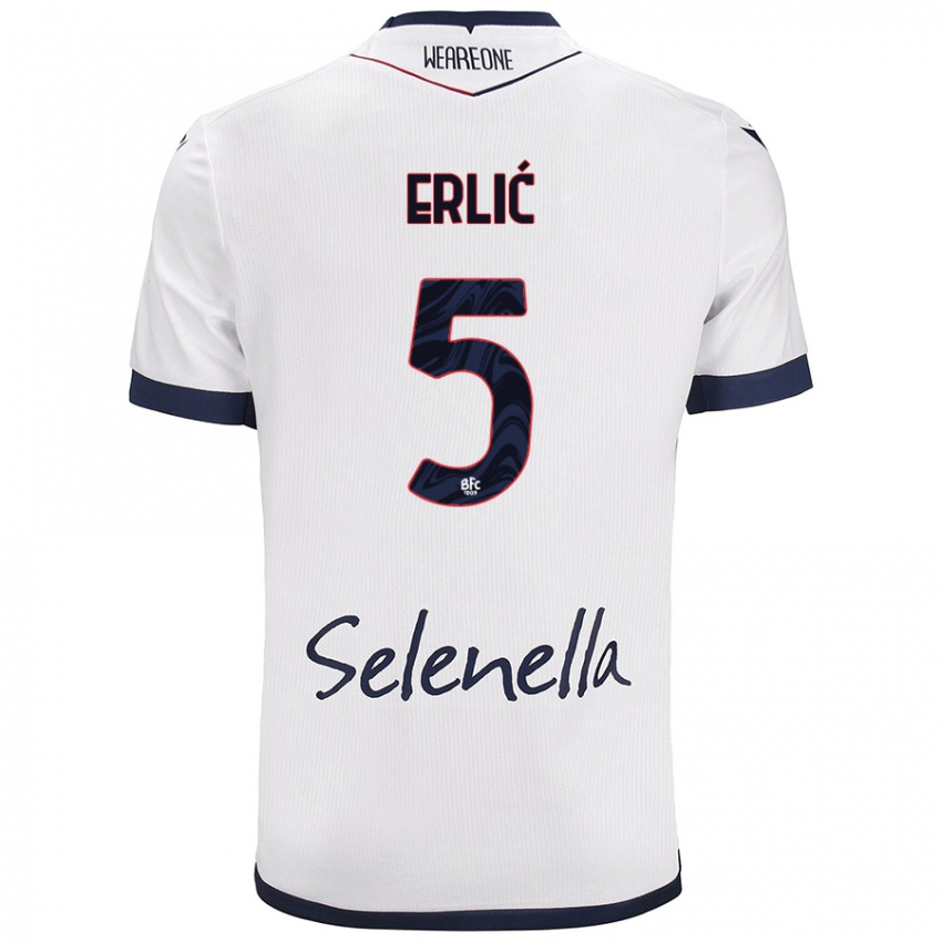 Niño Camiseta Martin Erlić #5 Blanco Azul Real 2ª Equipación 2024/25 La Camisa