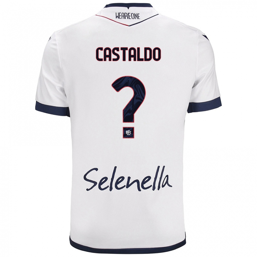 Niño Camiseta Francesco Castaldo #0 Blanco Azul Real 2ª Equipación 2024/25 La Camisa