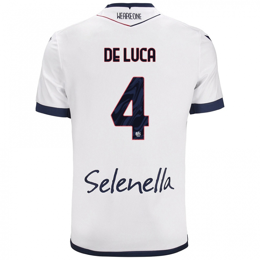 Niño Camiseta Alessandro De Luca #4 Blanco Azul Real 2ª Equipación 2024/25 La Camisa