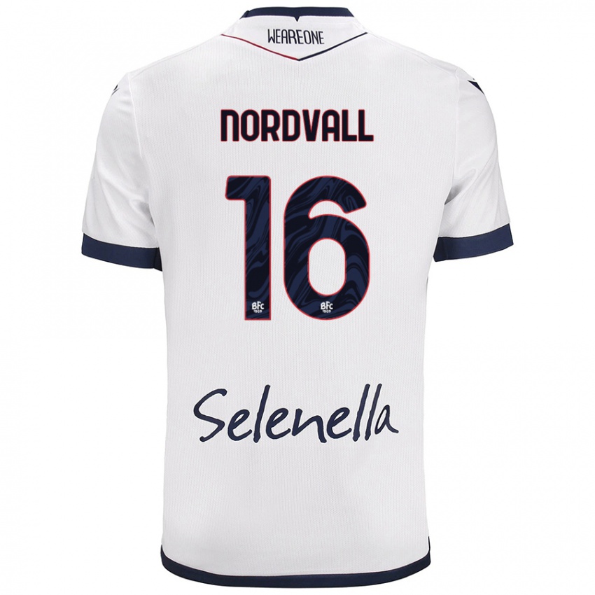 Niño Camiseta Ossian Nordvall #16 Blanco Azul Real 2ª Equipación 2024/25 La Camisa