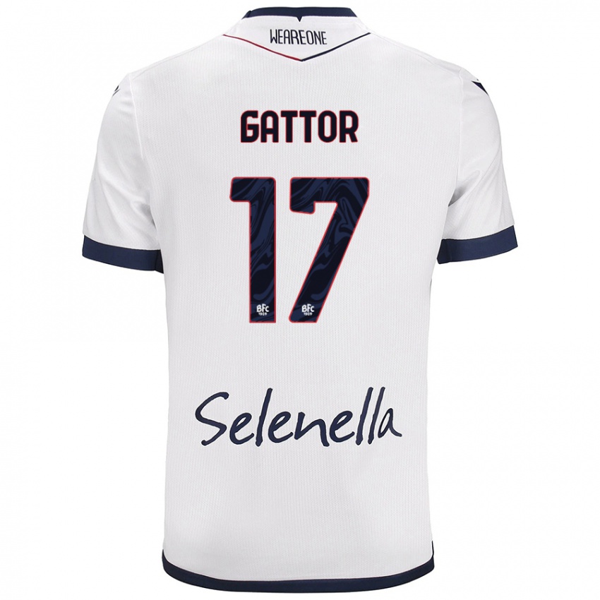 Niño Camiseta Gianluca Gattor #17 Blanco Azul Real 2ª Equipación 2024/25 La Camisa