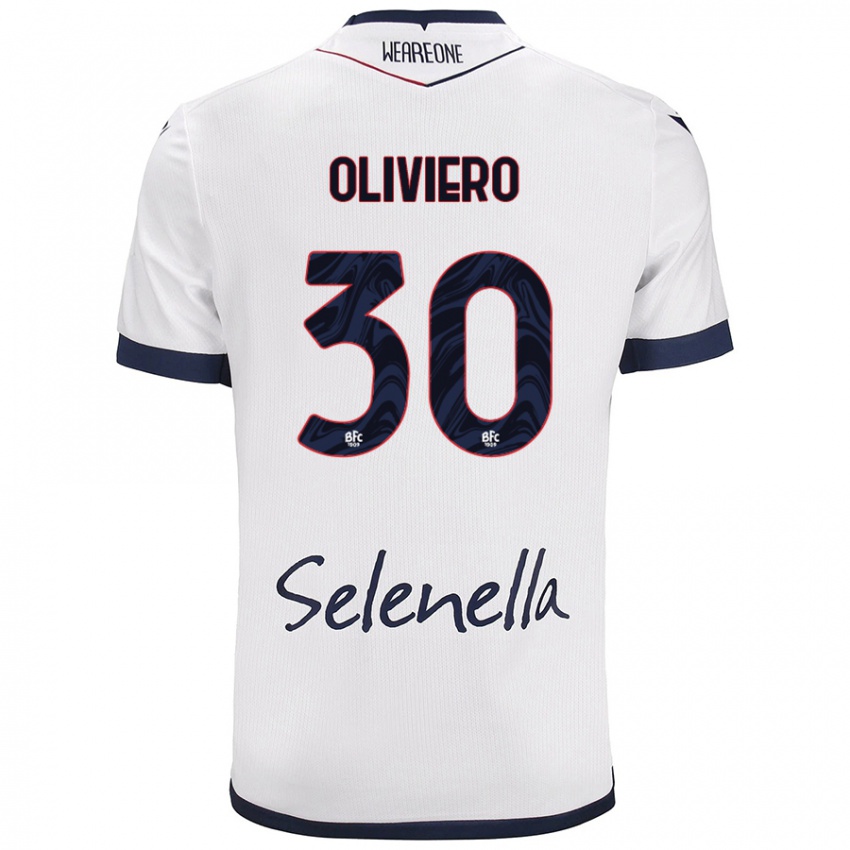 Niño Camiseta Andrea Oliviero #30 Blanco Azul Real 2ª Equipación 2024/25 La Camisa