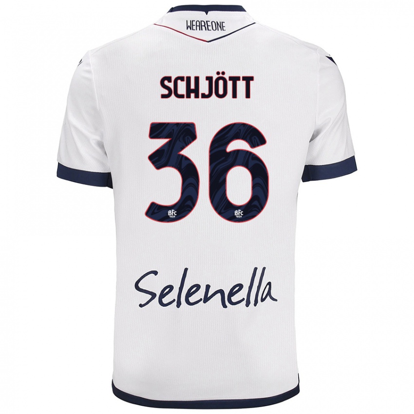 Niño Camiseta Gustav Schjött #36 Blanco Azul Real 2ª Equipación 2024/25 La Camisa