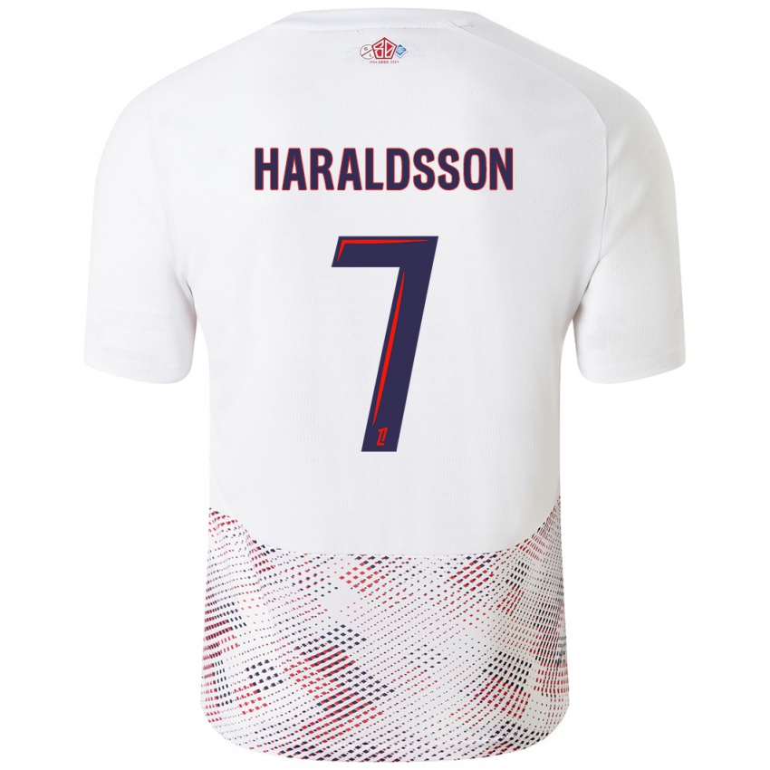 Niño Camiseta Hákon Arnar Haraldsson #7 Blanco Azul Real 2ª Equipación 2024/25 La Camisa