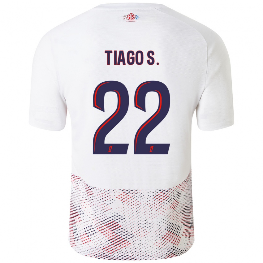 Niño Camiseta Tiago Santos #22 Blanco Azul Real 2ª Equipación 2024/25 La Camisa