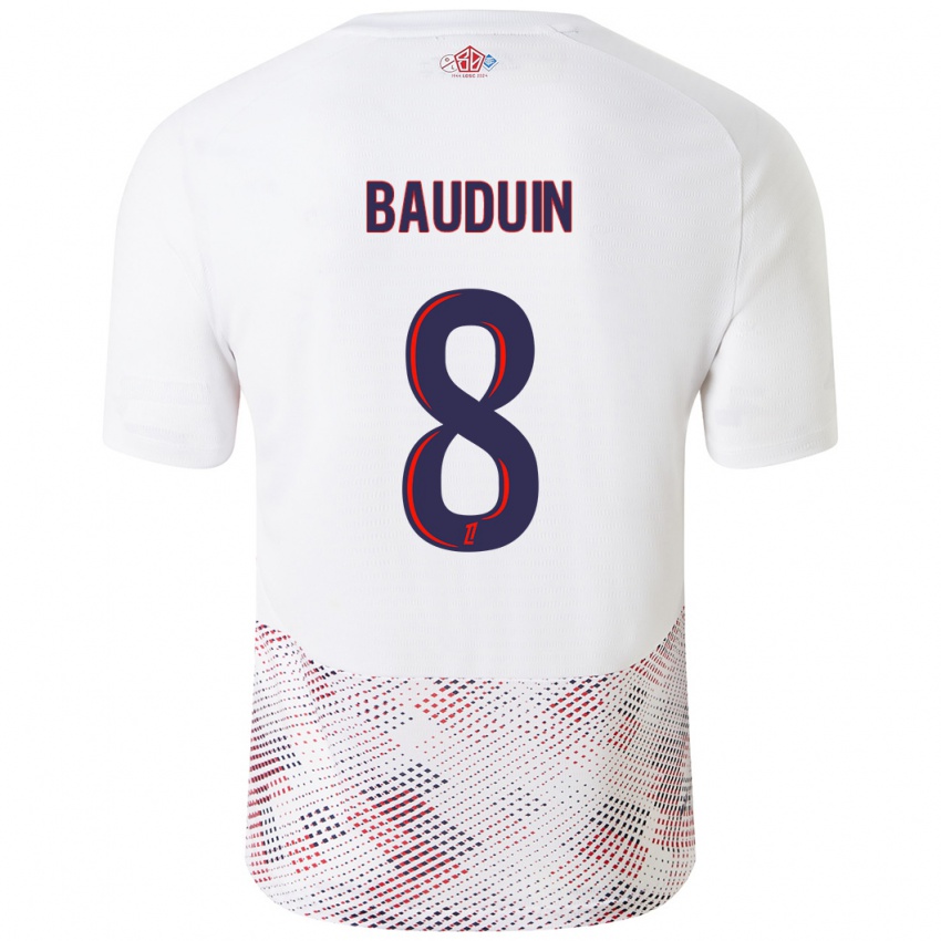 Niño Camiseta Justine Bauduin #8 Blanco Azul Real 2ª Equipación 2024/25 La Camisa