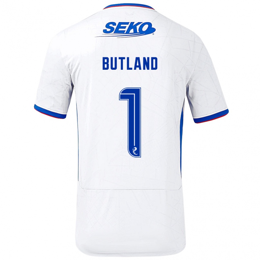 Niño Camiseta Jack Butland #1 Blanco Azul 2ª Equipación 2024/25 La Camisa