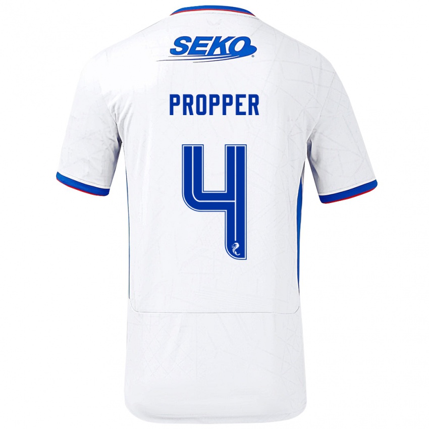 Niño Camiseta Robin Pröpper #4 Blanco Azul 2ª Equipación 2024/25 La Camisa