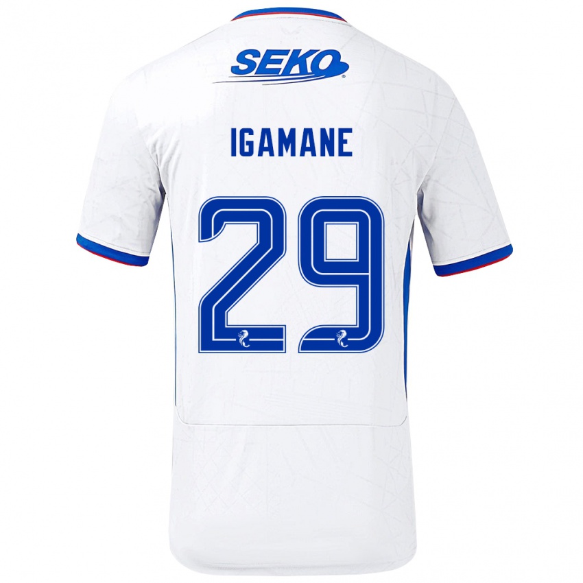 Niño Camiseta Hamza Igamane #29 Blanco Azul 2ª Equipación 2024/25 La Camisa