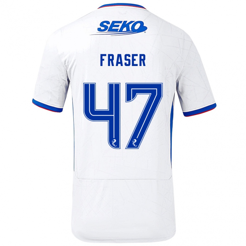 Niño Camiseta Robbie Fraser #47 Blanco Azul 2ª Equipación 2024/25 La Camisa