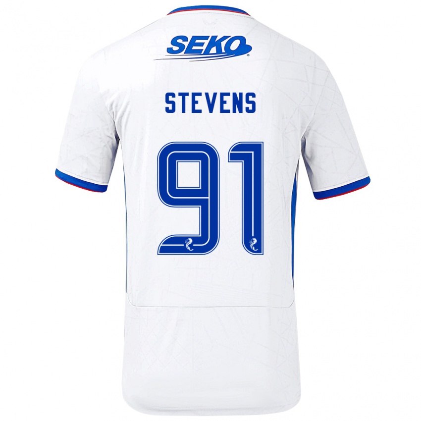 Niño Camiseta Archie Stevens #91 Blanco Azul 2ª Equipación 2024/25 La Camisa