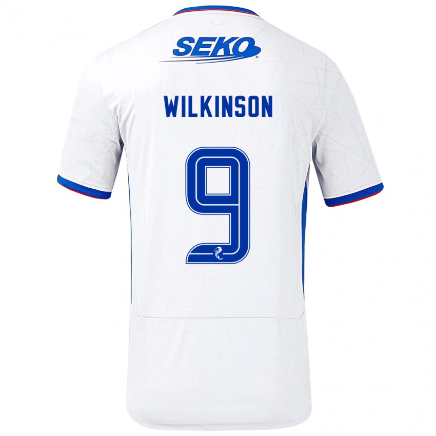 Niño Camiseta Katie Wilkinson #9 Blanco Azul 2ª Equipación 2024/25 La Camisa