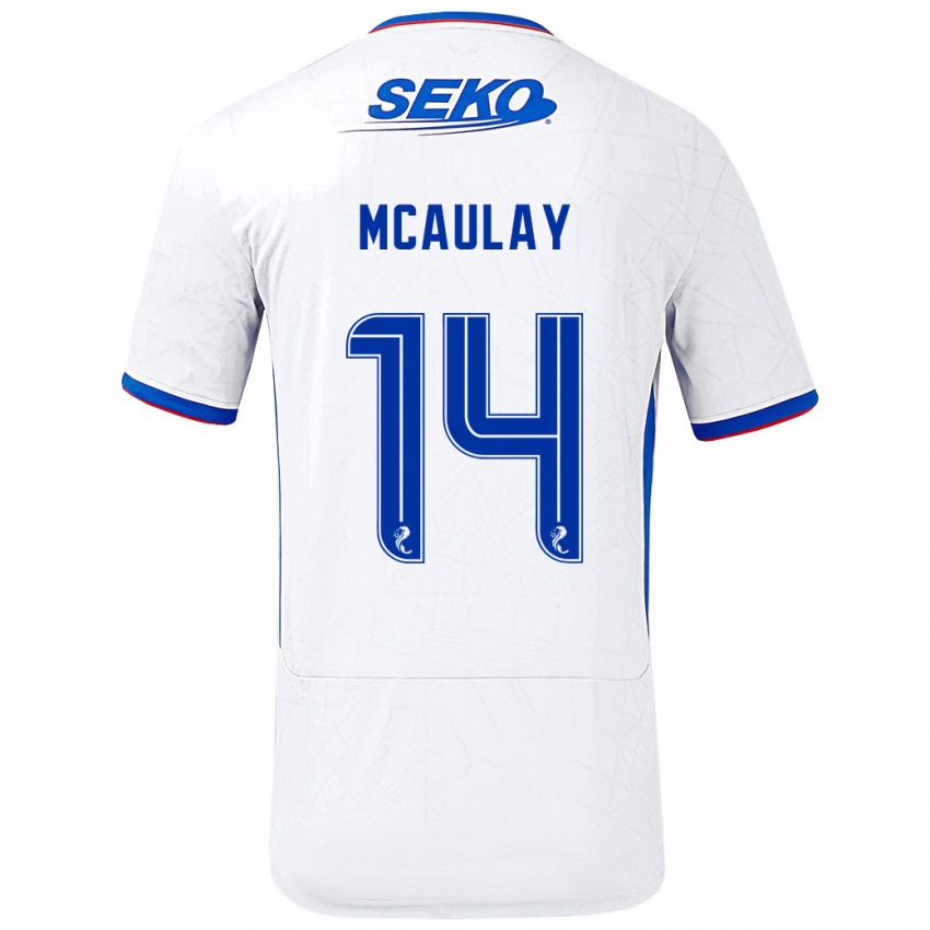 Niño Camiseta Mia Mcaulay #14 Blanco Azul 2ª Equipación 2024/25 La Camisa