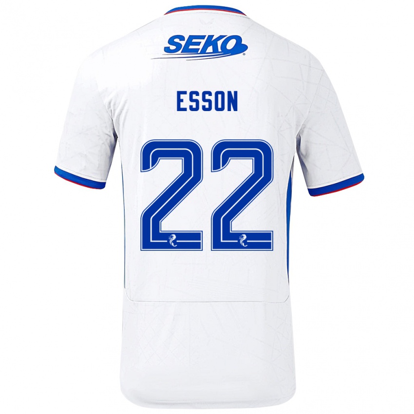 Niño Camiseta Victoria Esson #22 Blanco Azul 2ª Equipación 2024/25 La Camisa