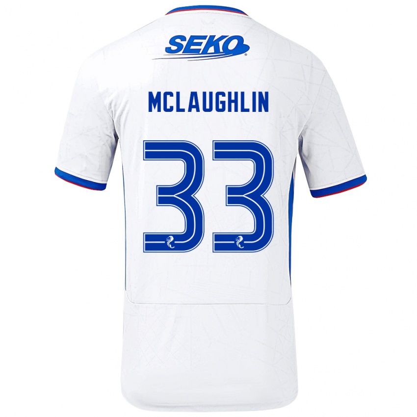 Niño Camiseta Jon Mclaughlin #33 Blanco Azul 2ª Equipación 2024/25 La Camisa