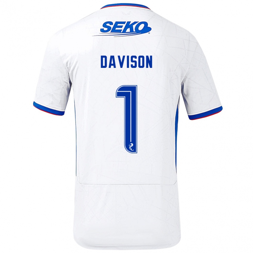 Niño Camiseta Hannah Davison #1 Blanco Azul 2ª Equipación 2024/25 La Camisa