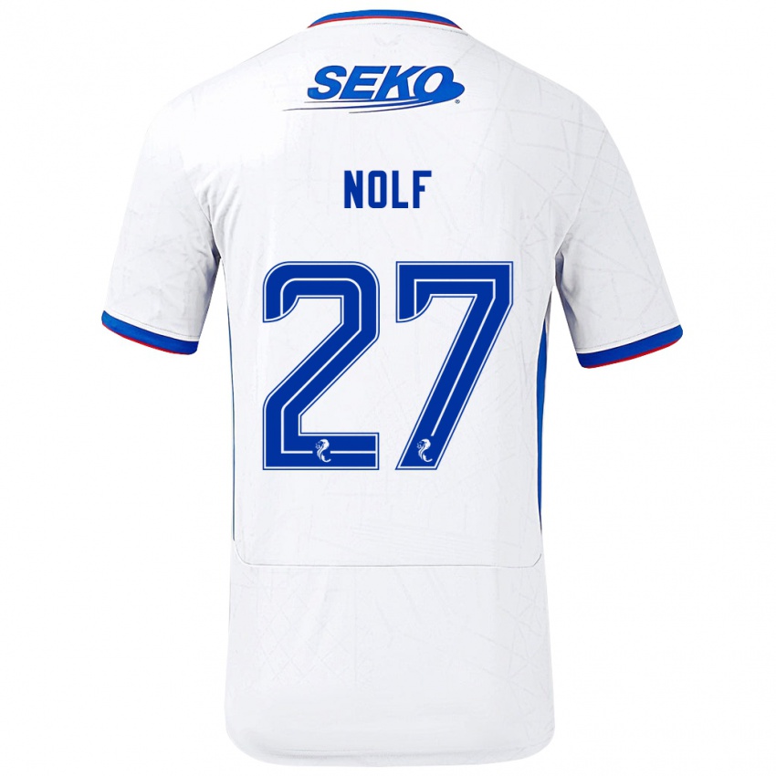 Niño Camiseta Madeline Nolf #27 Blanco Azul 2ª Equipación 2024/25 La Camisa