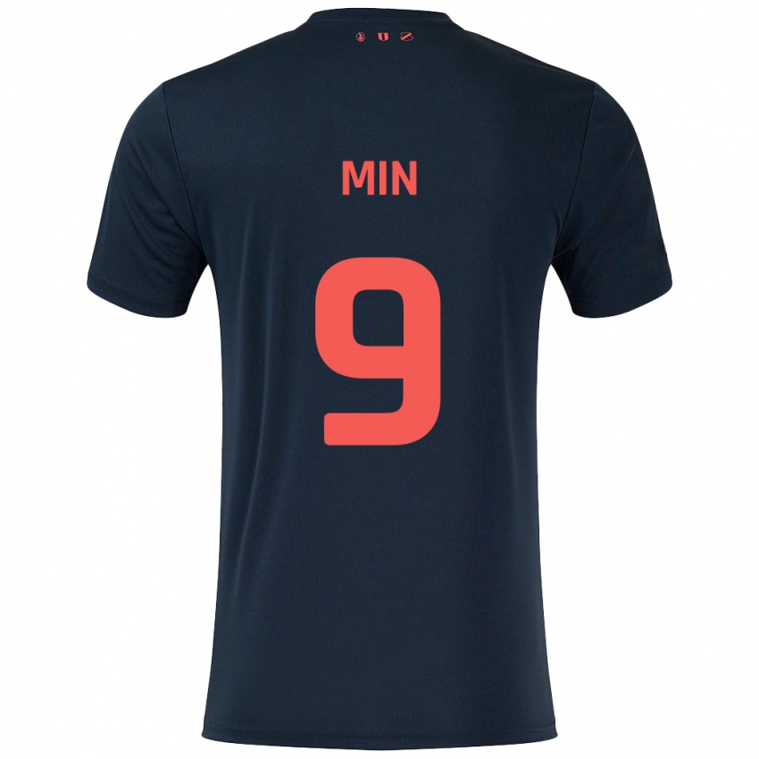 Niño Camiseta David Min #9 Negro Rojo 2ª Equipación 2024/25 La Camisa