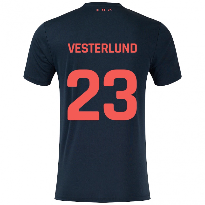 Niño Camiseta Niklas Vesterlund #23 Negro Rojo 2ª Equipación 2024/25 La Camisa